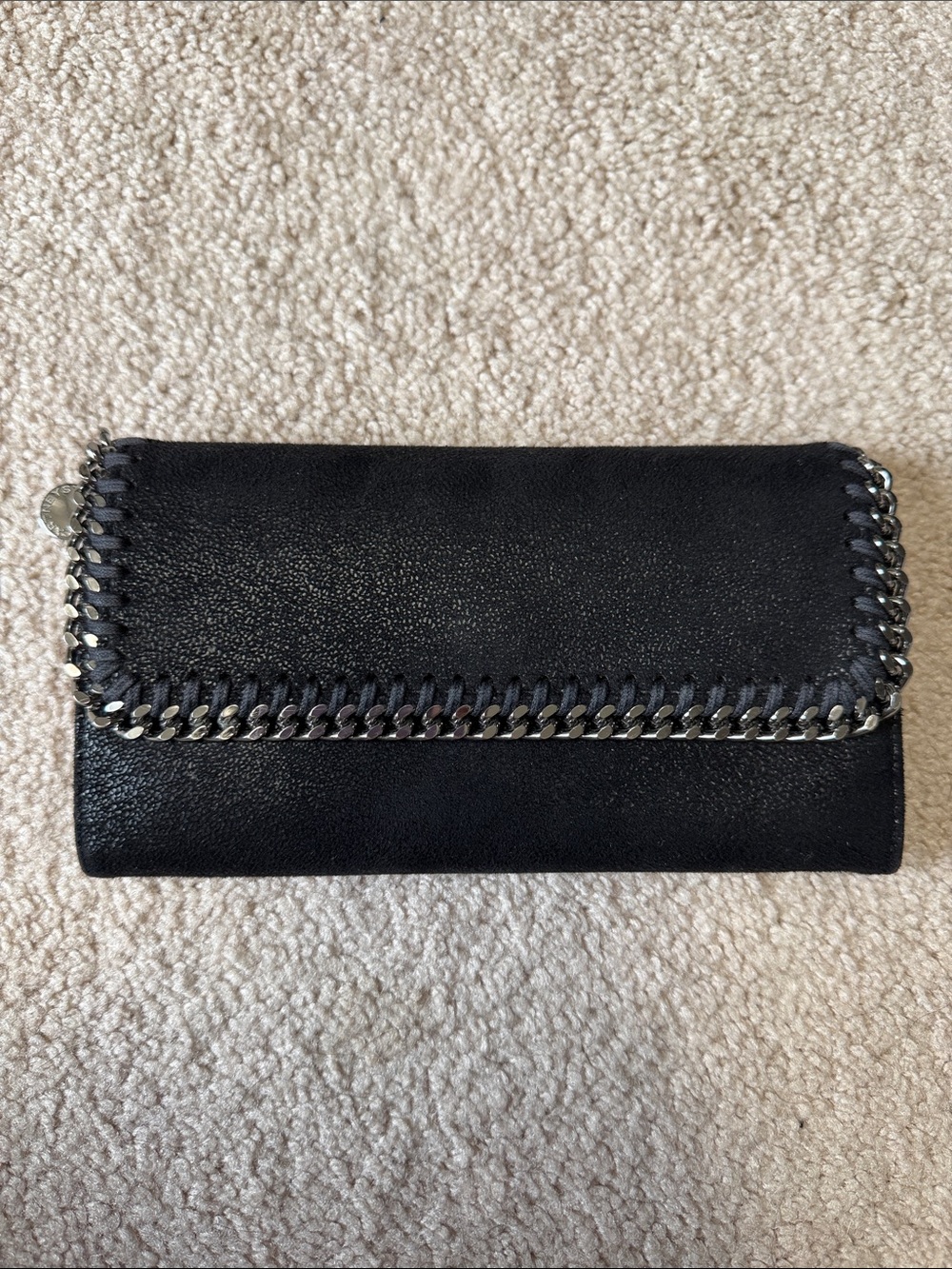 Stella McCartney Black Chain-Trim Foldover Wallet